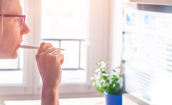 Woman on computer at home